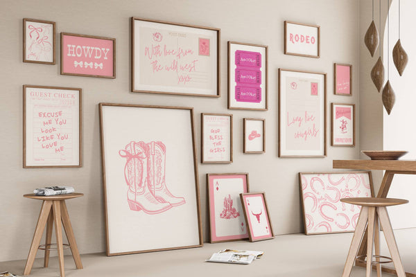 Trendy Pink Cowgirl Set of 15 Prints