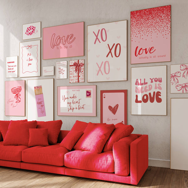 set of 15 trendy valentines prints in red and pink