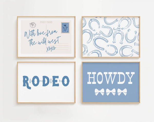 Trendy Blue Cowgirl Set of 15 Prints
