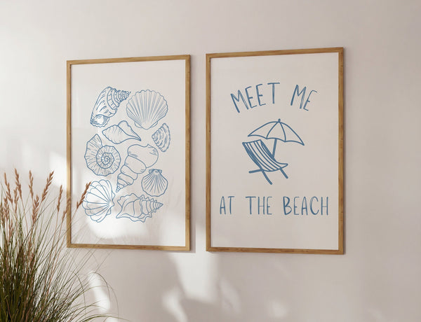 Blue Meet Me At The Beach Set of 2 Prints