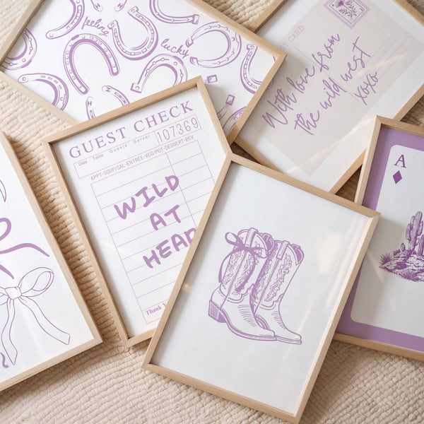 Trendy Purple Cowgirl Set of 15 Prints