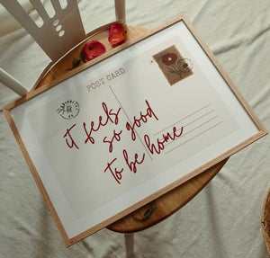it feels so good to be home quote on horizontal postcard wall art