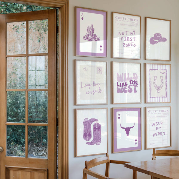 Trendy Purple Cowgirl Set of 15 Prints
