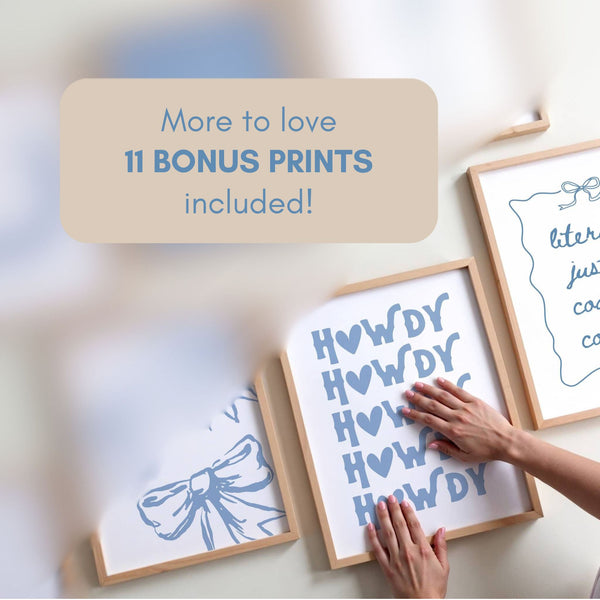 Trendy Blue Cowgirl Set of 15 Prints