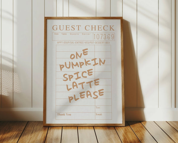 one pumpkin spice latte please on orange guest check print vertical orientation