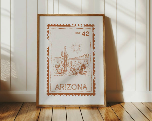 Arizona Wall Art State Stamp Poster in Burnt Orange