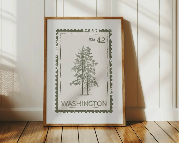 washington state stamp print green evergreen trees