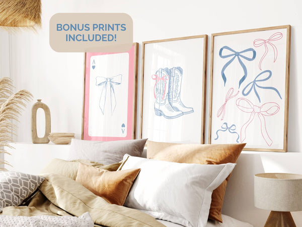 Pink & Blue Cowgirl Set of 6 Prints