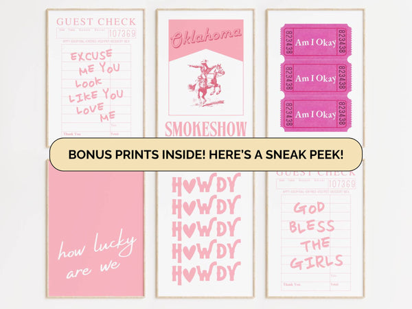 Trendy Pink Cowgirl Set of 15 Prints