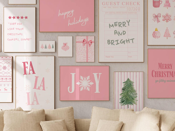 Pink Christmas Set of 15 Prints