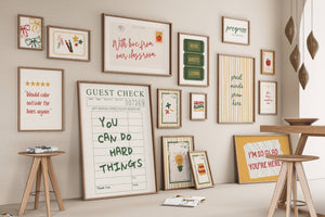 set of 15 classroom wall art in red, orange and green for homeschool mom decor or play room spaces