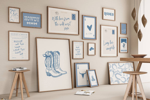 Trendy Blue Cowgirl Set of 15 Prints