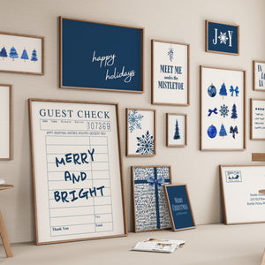 navy christmas wall art set including "happy holidays" sign