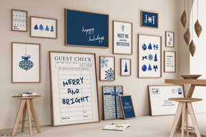 navy christmas wall art set including "happy holidays" sign