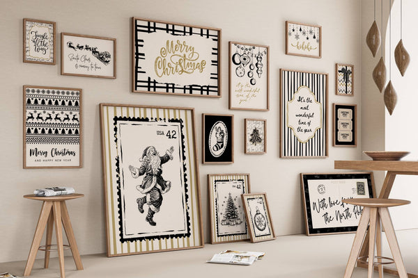 black and gold modern christmas wall art