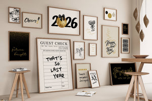 Set of 15 new years eve printable wall art in black, white, beige and gold, vertical and horizontal print