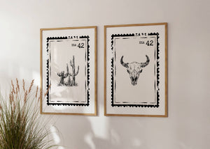 Western Stamp Set of 3 Prints