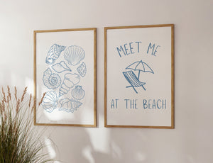 Blue Meet Me At The Beach Set of 2 Prints