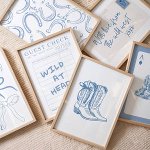 Trendy Blue Cowgirl Set of 15 Prints