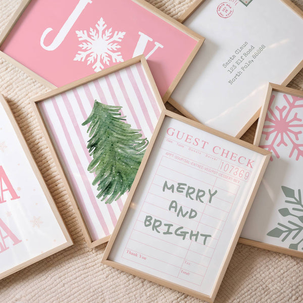 Pink Christmas Set of 15 Prints