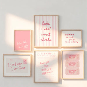Pink Bathroom Gallery - Set of 6 Physical Prints