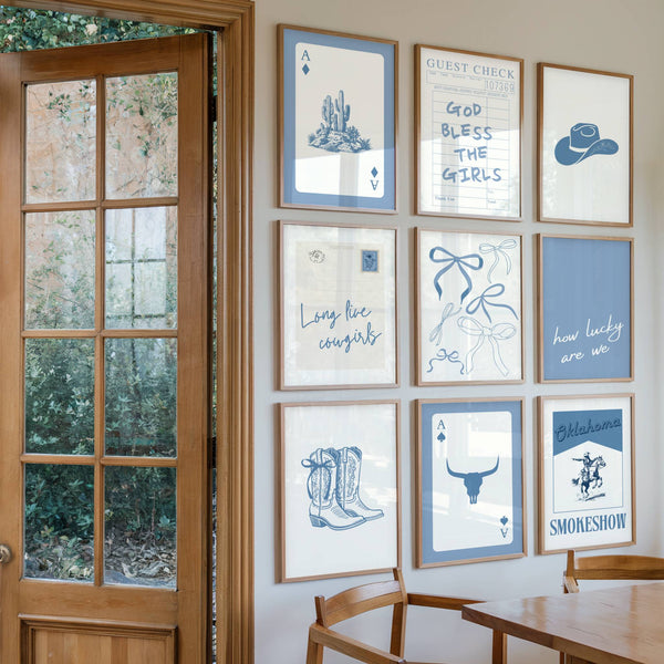 Trendy Blue Cowgirl Set of 15 Prints