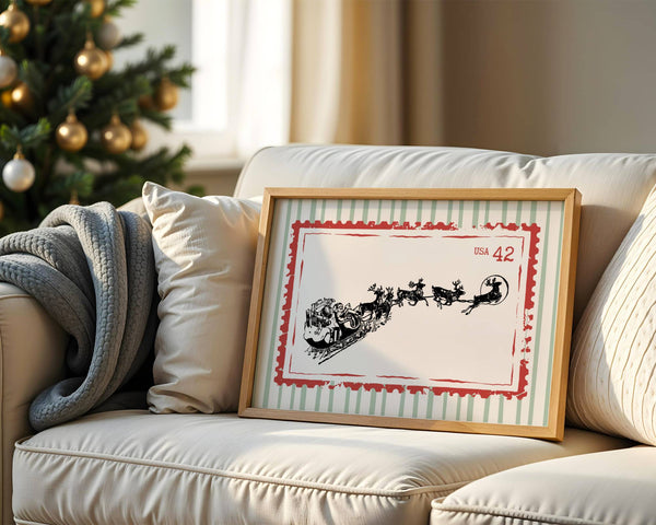 Santa Sleigh Stamp Print