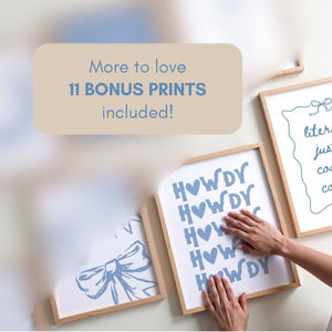 Trendy Blue Cowgirl Set of 15 Prints