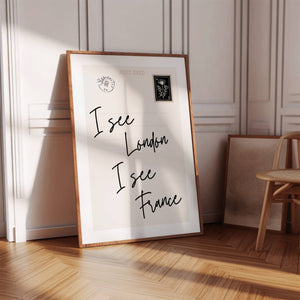 I see London I see France funny bathroom print in black and white on vertical postcard