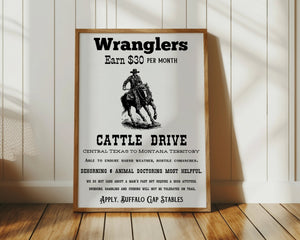 retro cattle drive ad poster