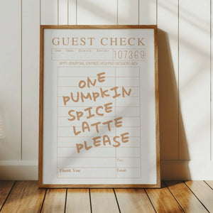 one pumpkin spice latte please on orange guest check print vertical orientation