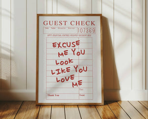 excuse me you look like you love me quote on red retro guest check print