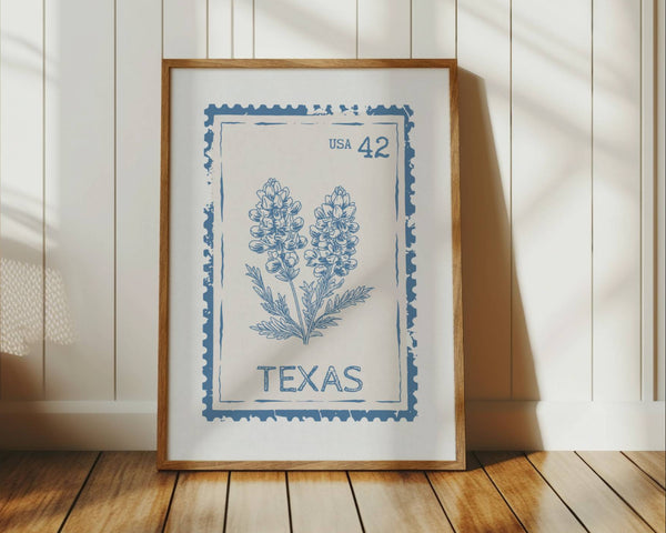 blue stamp print texas state flower