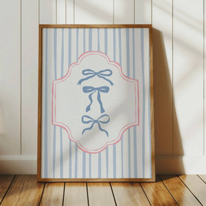 vintage light blue stripe and pastel pink frame with 3 blue coquette bows