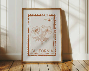 california state stamp print orange poppies