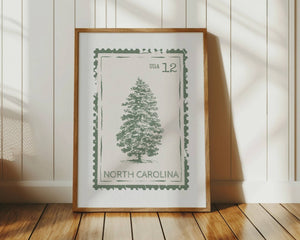 green north carolina state stamp print with pine tree