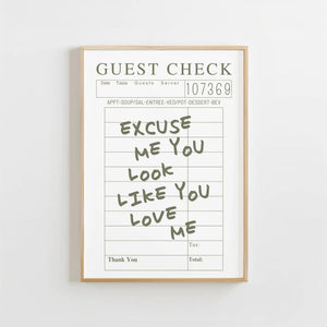 Green Excuse Me Guest Check Print