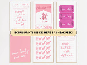 Trendy Pink Cowgirl Set of 15 Prints