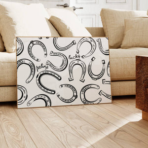 black and white feeling lucky horseshoes horizontal print
