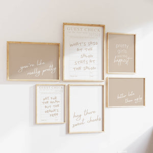 set of 6 prints in beige and white for salon decor