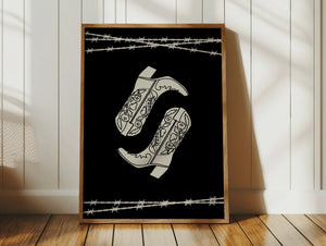 Black Cowgirl Boots Print