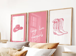 Dark Pink Long Live Cowgirls Set of 3 Prints