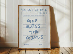 god bless the girls quote poster on blue retro guest check wall art