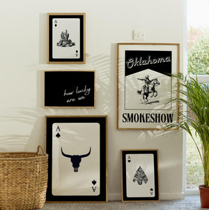 How lucky are we quote and Oklahoma smoke show poster with western playing cards in set of 5 wall art