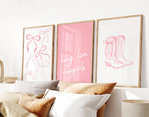 Long live cowgirls quote set of 3 pink coquette cowgirl prints 