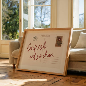 So Fresh And So Clean, Aesthetic Postcard Poster, Retro Bathroom Wall Art, Cute Poster for Farmhouse Bathroom Decor, Digital Download