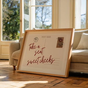 Take A Seat Sweet Cheeks, Vintage Postcard Poster, Trendy Horizontal Print, Retro Bathroom Aesthetic, Cute Toilet Wall Art, Digital Download