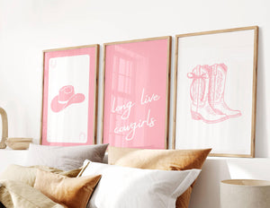 Long live cowgirls set of 3 pink western wall art 