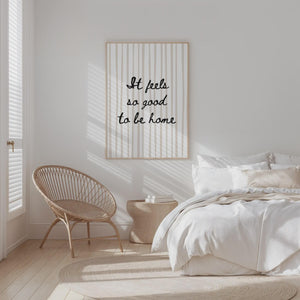 It Feels So Good To Be Home Print, Cozy Quote Wall Art, Modern Striped Poster for Living Room Decor, Digital Download