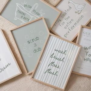 Sage Green Bathroom Wall Art Set of 6, Powder Room Prints, Funny Toilet Poster for Bathroom Decor, Digital Download